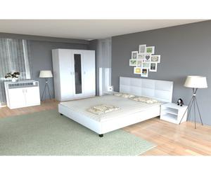 Dormitor Soft Alb cu pat tapitat alb pentru saltea 120x200 cm