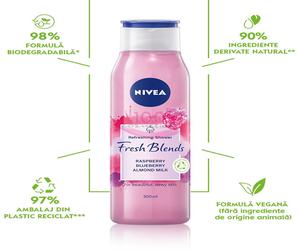 NIVEA FRESH BLENDER GEL DE DUS CU ZMEURA AFINE ROSU SI LAPTE DE MIGDALE