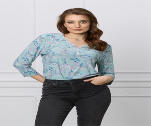 Bluza Sabrina verde mint cu floricele bleu