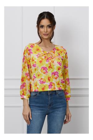 Bluza Daria galbena cu imprimeuri florale fucsia 