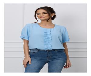 Bluza Ana bleu cu volanas