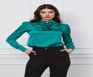 Bluza MBG verde din satin cu jabou