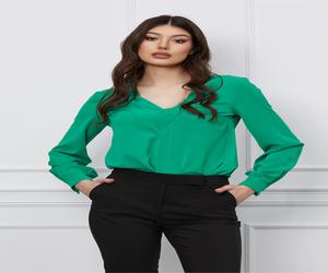 Bluza MBG verde cu pliuri la decolteu