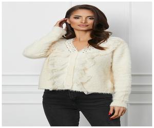 Bluza Mirela ivory cu strasuri si volanase