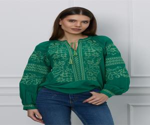 Bluza Mara verde cu broderie