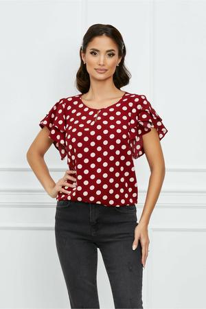 Bluza Dy Fashion bordo cu buline roz si volane pe maneci 