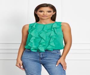 Bluza Dy Fashion turcoaz cu volanase pe bust