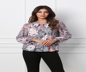 Bluza Manuela gri cu imprimeu roz