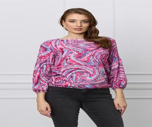 Bluza Aria fucsia cu imprimeuri bleu