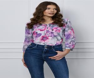 Bluza Daria gri cu imprimeuri florale lila