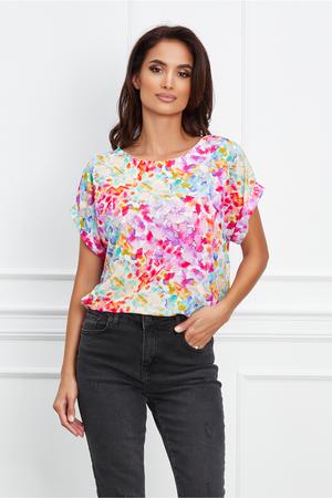 Bluza Naty alba cu imprimeuri multicolore 