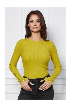 Bluza Mella din tricot reiat lime cu capse aurii 