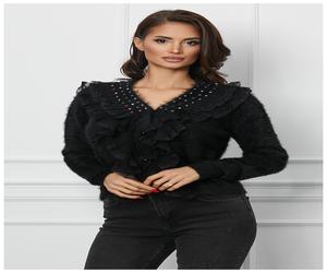 Bluza Mirela neagra cu strasuri si volanase