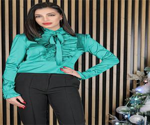 Bluza MBG verde cu volanas la bust