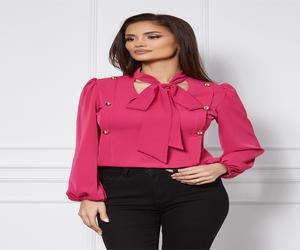 Bluza MBG fucsia cu nasturi decorativi si guler tip esarfa