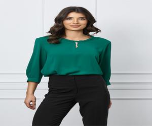 Bluza Ivone verde inchis cu volanas la guler