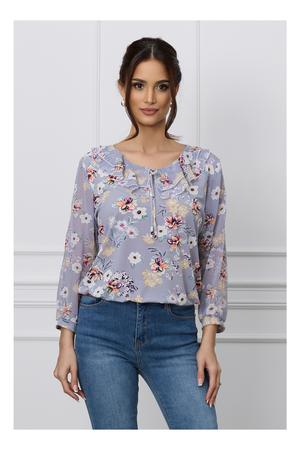 Bluza Daria gri cu imprimeuri florale galbene si roz 