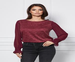 Bluza Dy Fashion bordo din jerse cu maneci din voal