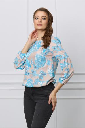 Bluza Aria bej cu imprimeuri florale bleu 