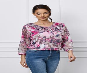 Bluza Daria maro cu imprimeuri florale fucsia