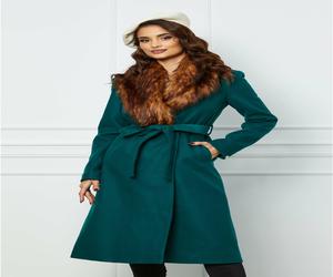 Palton Dy Fashion lung verde cu blanita si cordon in talie