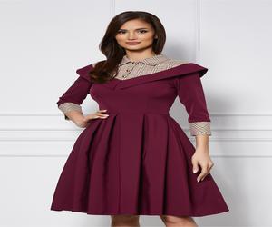 Rochie MBG bordo cu carouri gri la bust si maneci