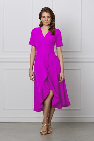 Rochie Moze magenta cu volane asimetrica 