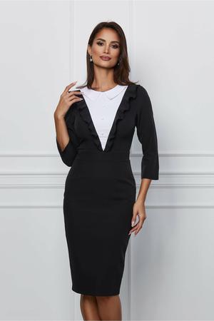 Rochie Dy Fashion neagra cu volanas si nasturi la bust 