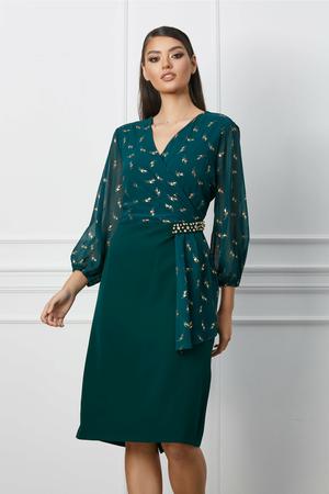 Rochie Mirela verde cu imprimeuri aurii 