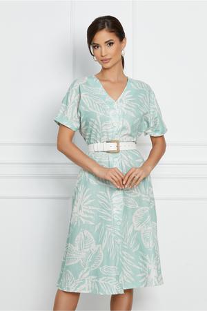 Rochie Larry verde mint cu imprimeu si curea in talie 