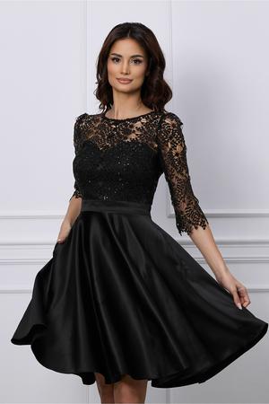 Rochie Ella Collection Ana neagra cu broderie la bust si fusta din satin 