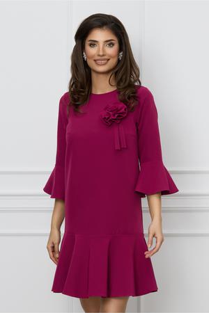 Rochie Dy Fashion magenta cu floare pe bust si volane 