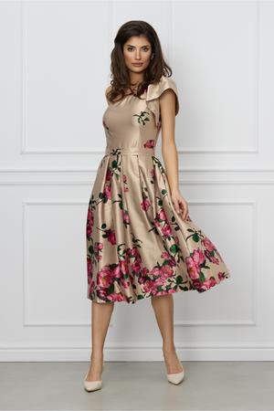 Rochie MBG bej cu imprimeu floral roz 