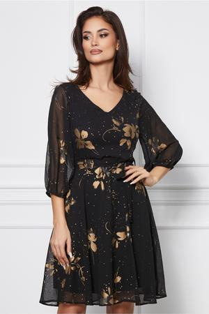 Rochie Morena neagra cu imprimeu floral auriu 