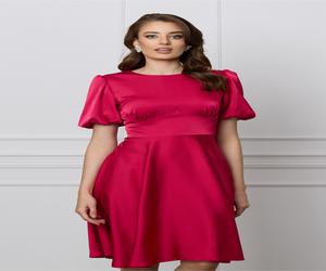 Rochie MBG fucsia din satin cu talie marcata