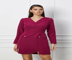 Rochie Moze fucsia office cu guler