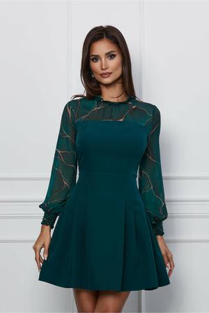 Rochie Dy Fashion verde cu imprimeu maro pe maneci 