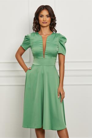 Rochie Moze verde fistic cu tull transparent la decolteu 