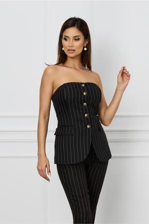 Top tip corset negru cu dungi si nasturi 