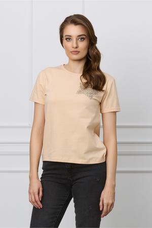 Tricou peach cu steluta din strasuri pe bust 