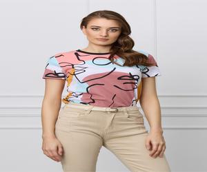 Tricou alb cu imprimeu pastelat