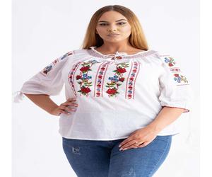 Bluza dama tip ie din bumbac alb cu broderie Carmen