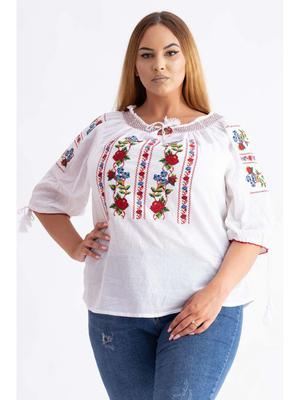 Bluza dama tip ie din bumbac alb cu broderie Carmen 