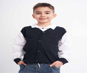 Bluza din Bumbac Bleumarin cu Maneca Lunga si Intarituri la Coate pentru Copii