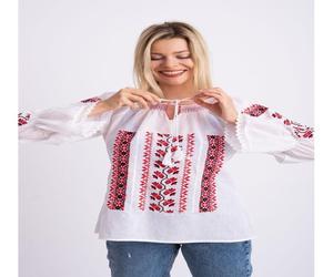 Bluza dama tip ie din bumbac alb cu model traditional