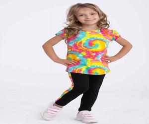 Compleu fetite tricou si colanti cu imprimeu multicolor