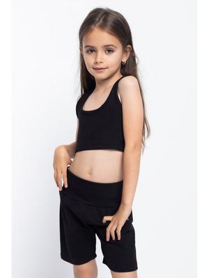 Compleu Sport din Bumbac Negru pentru Fete cu Bustiera si Pantaloni Scurti 