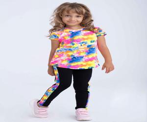 Compleu fetite tricou si colanti cu imprimeu multicolor