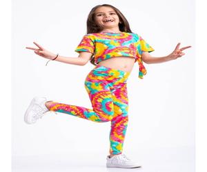 Compleu multicolor pentru fetite cu bluza scurta si colanti