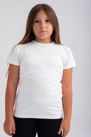 Tricou alb cu maneca scurta si imprimeu fluture pentru fete 